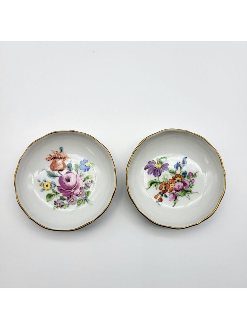 Vintage Dresden Dish lot 2 nut bowl trinket dish hand painted flower botanical